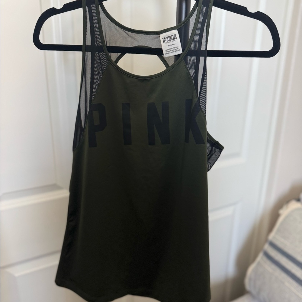 PINK by Victoria’s Secret Olive Green Mesh Back Tank – Size M